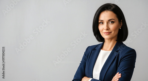 Confident young businesswoman smiling in professional office attire portrait