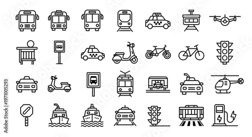 Collection of Transportation Icons Vector Art.