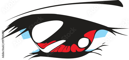 Abstract artistic human eye vector illustration with bold red and blue accents