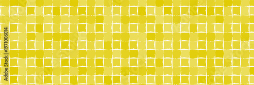 Seamless hand drawn square grid pattern. Craft yellow repeated doodled checkered background. Sketched checker paper texture. Pencil drawn journal sheet notebook template. Vector lined planer page