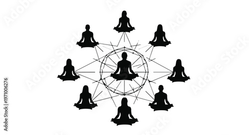 yoga meditation group lotus pose connected lines illustration