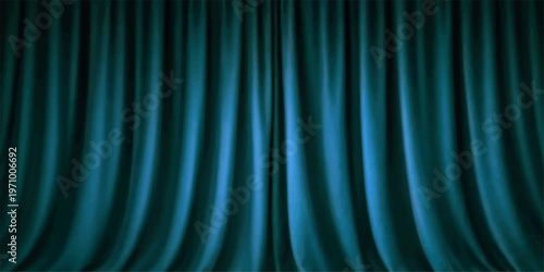 Abstract a dramatic and opulent backdrop, featuring the deep and rich folds of a regal, teal curtain. A symbol of anticipation.