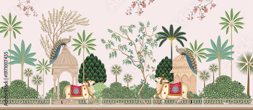 Canvastavla peacock, elephant, palace, royal, heritage, indian, india, mughal, rajasthani, t