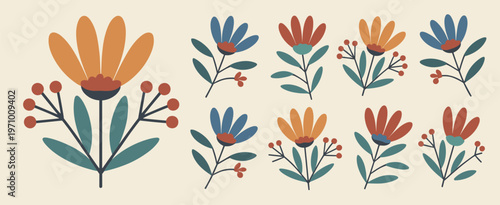 Folk floral in warm earthy tones folk pattern botanical