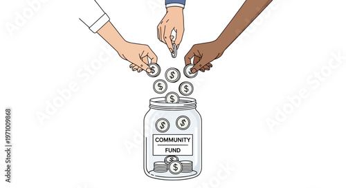 Hands putting coins in community fund.