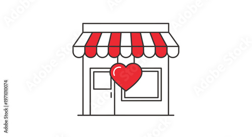 Heart shaped decoration on storefront awning.
