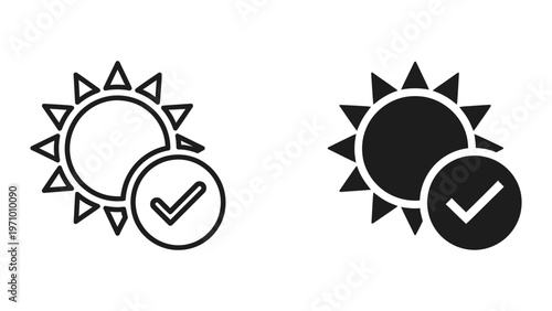 Comparison of sun icons with approval checkmarks in different styles