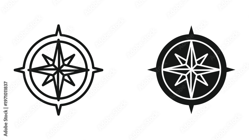 Obraz premium Two contrasting compass rose designs with different styles of visual representation