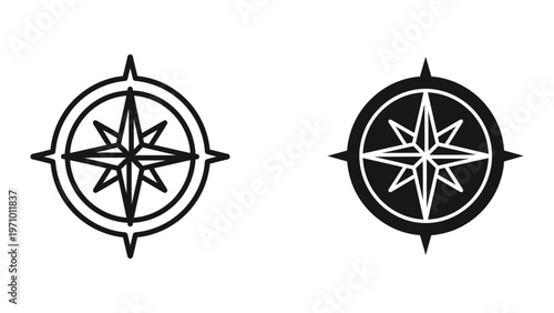 Two contrasting compass rose designs with different styles of visual representation