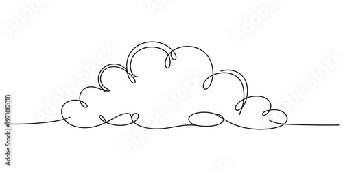 A single continuous line drawing of a fluffy cloud shape isolated on a plain white background Vector, illustration