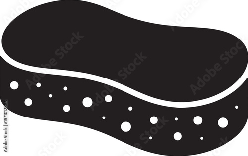 Black minimalist cleaning sponge silhouette icon for household chores and dishwashing maintenance