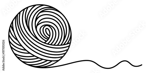 A simple black and white line art illustration of a round ball of yarn for creative craft projects Vector, illustration