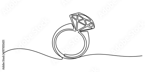 A continuous line drawing of a diamond ring representing an elegant symbol of eternal love affair Vector, illustration