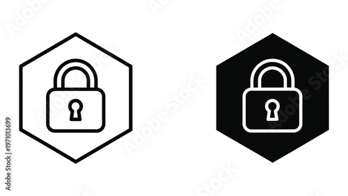 Contrasting lock icons within hexagonal borders showcasing different color schemes