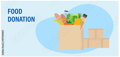  Food donation concept, social care, volunteering, support for people vector illustration