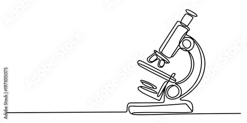 A single continuous line drawing of a microscope representing scientific research and discovery Vector, illustration