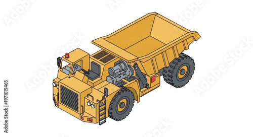 Isometric Illustration of a Yellow Mining Dump Truck.