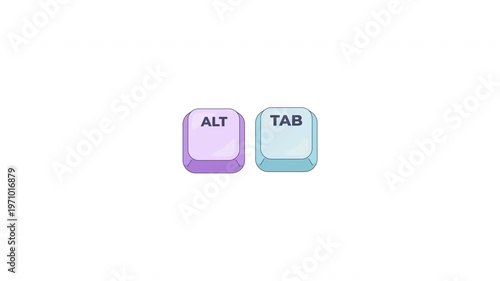 Alt Tab keyboard shortcut keys animation. Tab switch between open applications. System multitasking tool. Animated hotkey combo buttons click for pc, laptop. 4K video. Computer press action