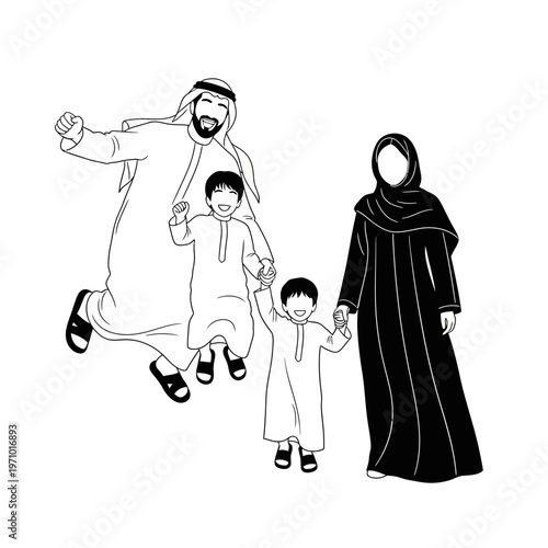 Arabian Family Wearing Traditional Clothing.