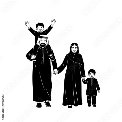Arabian Family Wearing Traditional Clothing.