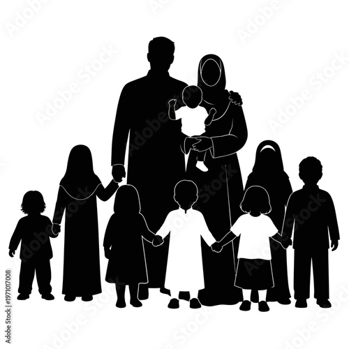 Large Muslim Family Holding Hands Together.