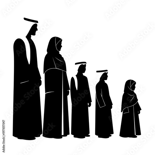 Silhouettes of people in robes standing.