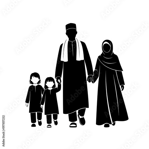Family in traditional Middle Eastern clothing.