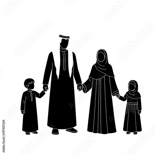 Arabian Family Wearing Traditional Clothing Together.