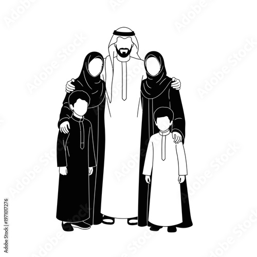 Middle Eastern family in traditional clothing.