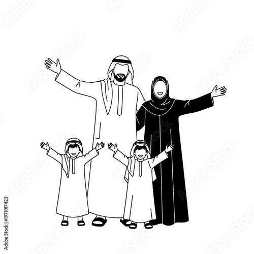 Middle Eastern family in traditional attire.