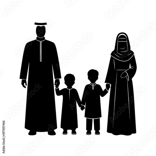 Muslim family in traditional clothing.