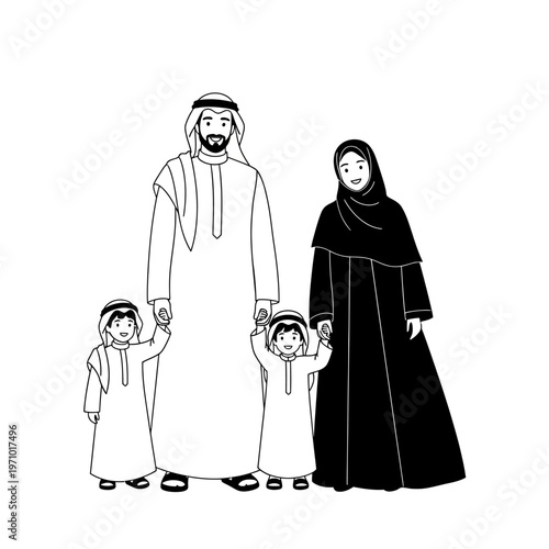 Middle Eastern Family With Two Children.
