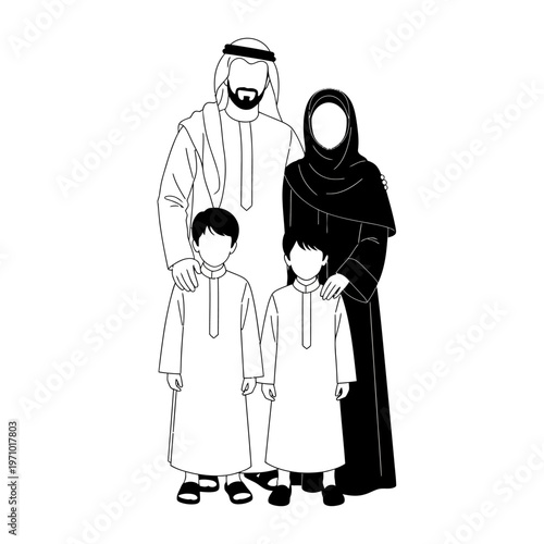Arabian Family Wearing Traditional Clothing.