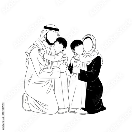 Muslim Family With Two Children.