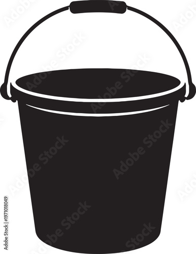 Black minimalist bucket silhouette icon for household cleaning and water storage maintenance