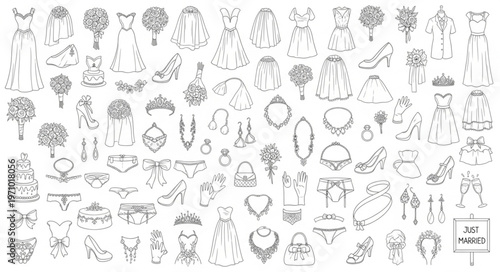 Collection of various jewelry designs and accessories in a sketch style.