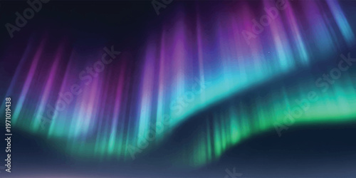 Aurora borealis with vertical streaks of glowing purple blue and green light against a dark night sky background