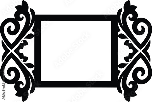 Rectangular frame with ornate scrollwork on sides, elegant design.