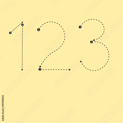 Jumbo Numbers 1, 2, and 3 tracing guide for beginners. 