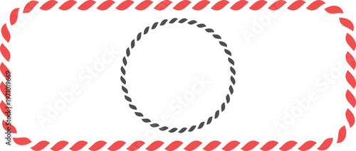 Red twisted rope rectangular border frame with a centered dark gray circular rope ring