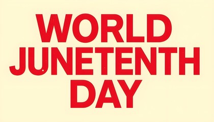 A vibrant graphic celebrating World Juneteenth Day with bold red text on a pale yellow background