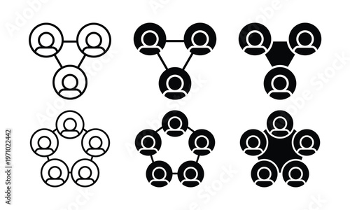 Team Network Connection Icons Triangle Pentagon Hexagon Pentagon Variations User Avatars