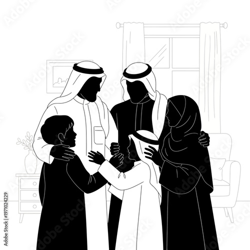 arab family men and boy together.
