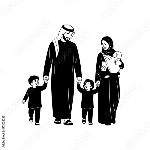 Arabian Family Holding Hands Together.