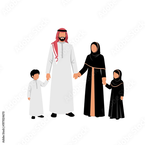 Arabian Family Wearing Traditional Clothing.