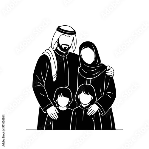 Arabian Family Wearing Traditional Clothing Together.