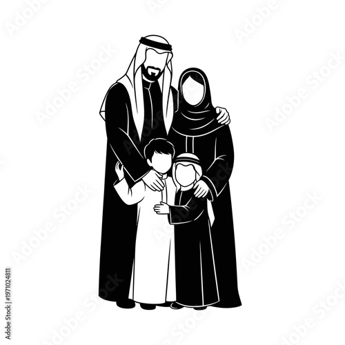 Arabian Family Wearing Traditional Clothing.