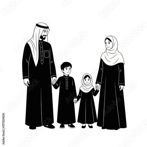 Arabian Family Wearing Traditional Clothing Together.