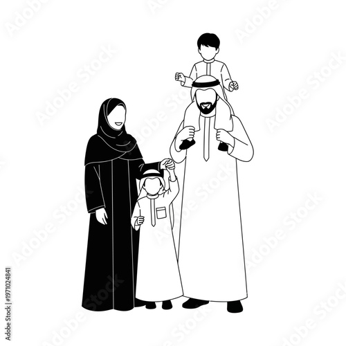 Arabian Family With Children Together Outdoors.