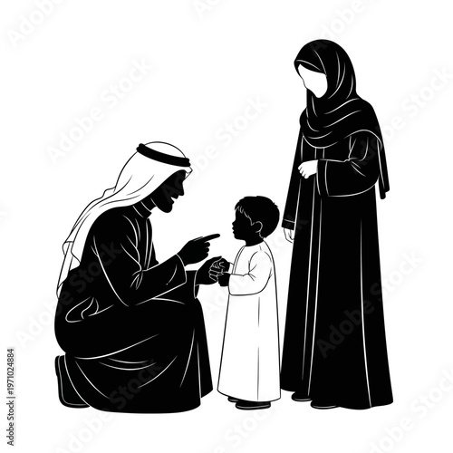 Arabian family with little child together.